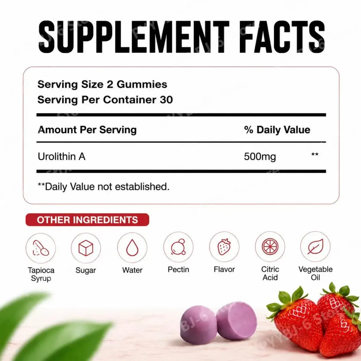 Docteat Urolithin A Gummies Muscle Vitality Support Cellular Energy Mitochondrial Health Daily Wellness Supplement 60 Gummies
