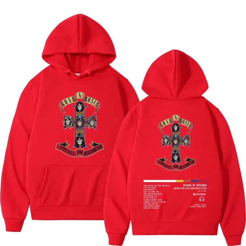 2026 Men's and Women's Guns N Roses Printed Hooded Sweatshirts Guns N Roses Unisex Clothing Printed Rock Hip-hop Gothic Fashion