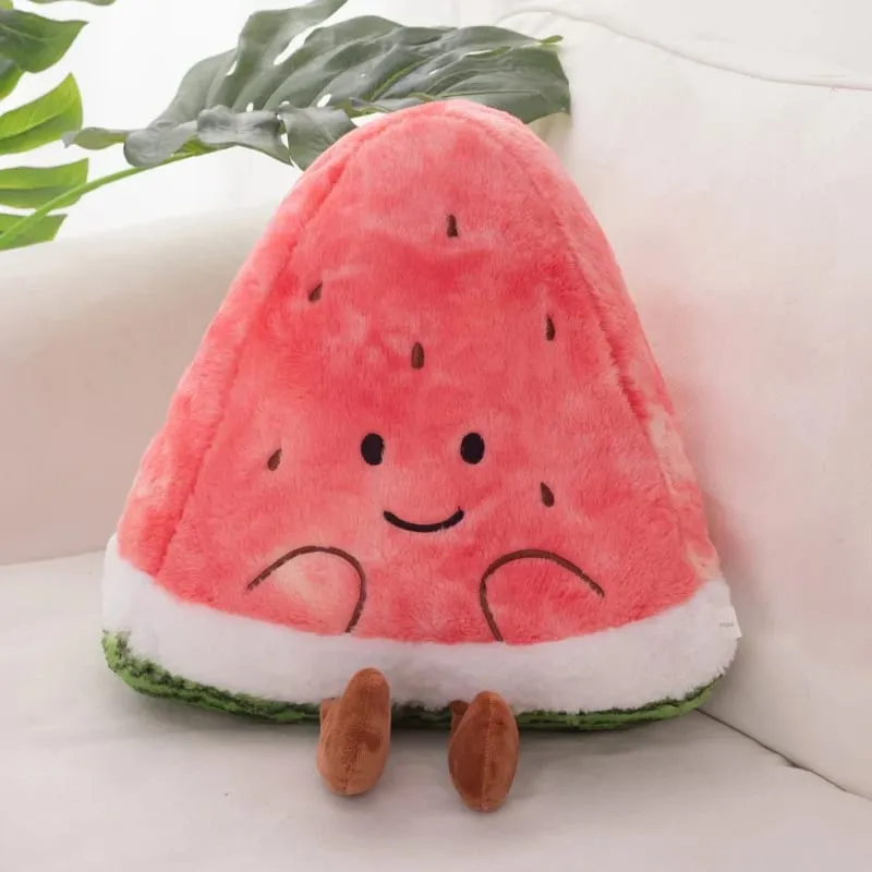 23/45cm Cute Watermelon Slice Plush Pillow Smiling Face Cute Triangular Fruit Red Cushion with Legs Plushie Decoration Gift