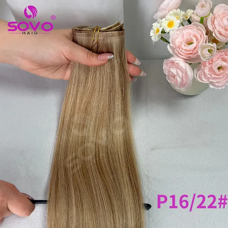 110G Tape PU Clip In Hair Premium Remy Clip In Human Hair Extensions 7pcs Clip-on Hair 14"-24" Balayage Ombre Mocha Brown Black