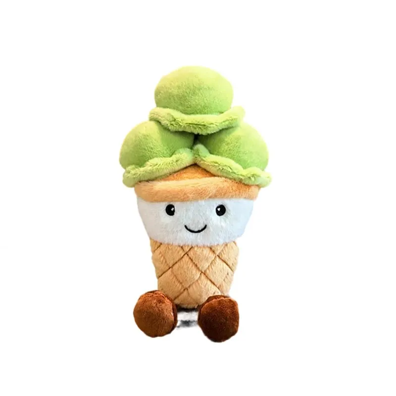 NEW Scoops Ice Cream Cone Plush Toy Stuffed Summer Snack Small Pillow Humanoid Smiling Face with Legs Kawaii Plushie Gift
