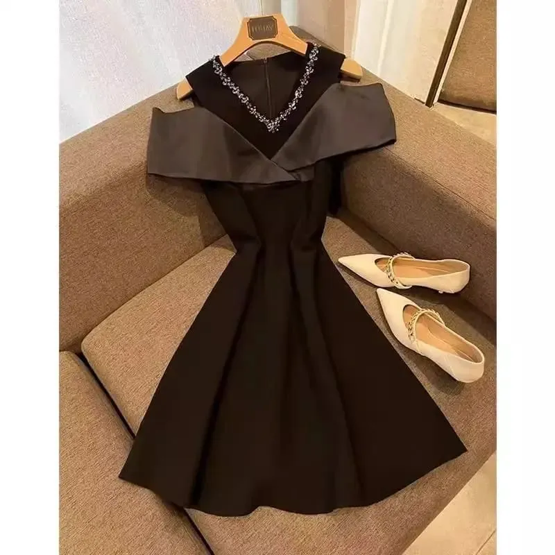 France Elegant Black Patchwork Long Strap Dress Sleeveless Party Style Women Gentle Y2k Vintage Bodycon Spring Summer 2026