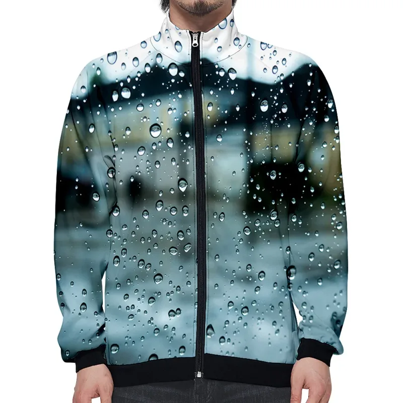 Harajuku Popular Rain 3D Print Zipper Raglan Jacket Windbreaker Boys/Girls Comfortable Stand Collar Jackets Coats