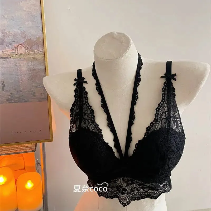 French Lace Wide Strap Thick Top Inner Lace Layer No Underwire Bra Set Petite Women Small Bust Comfort Lingerie Set 32-38 S-XL