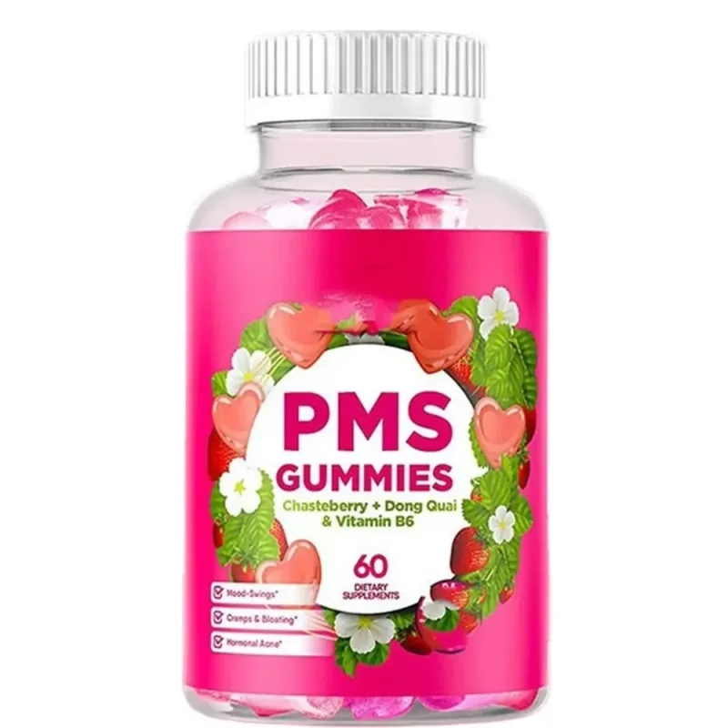 PMS Support Gummies with Chasteberry Vitex Dong Quai Vitamin B6 & Lemon Balm for Women's Monthly Wellness & Mood 60 Gummies