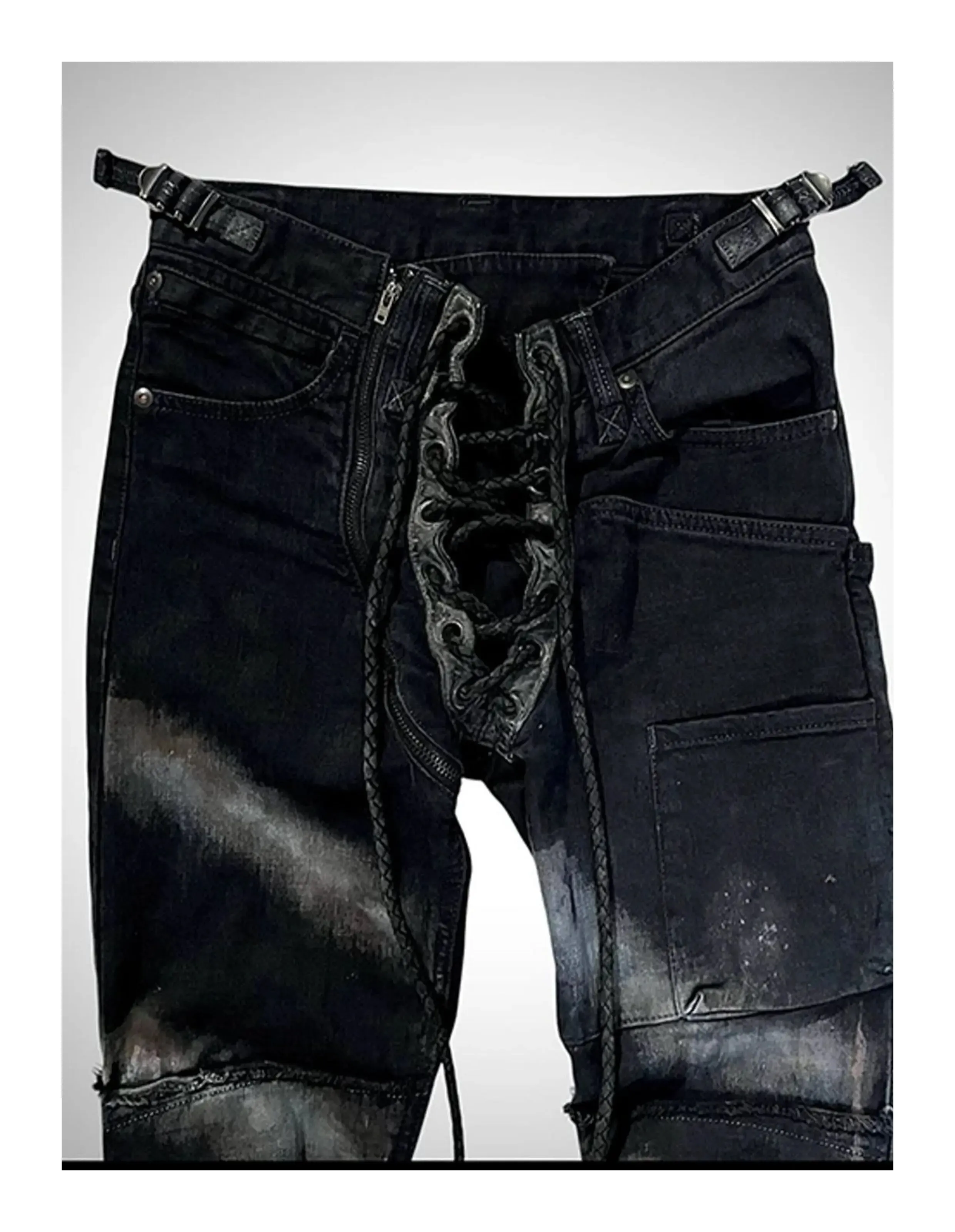 Ifsixwasnine Vision Washed Striped Lace-Up Slim-Fit Pull Jeans