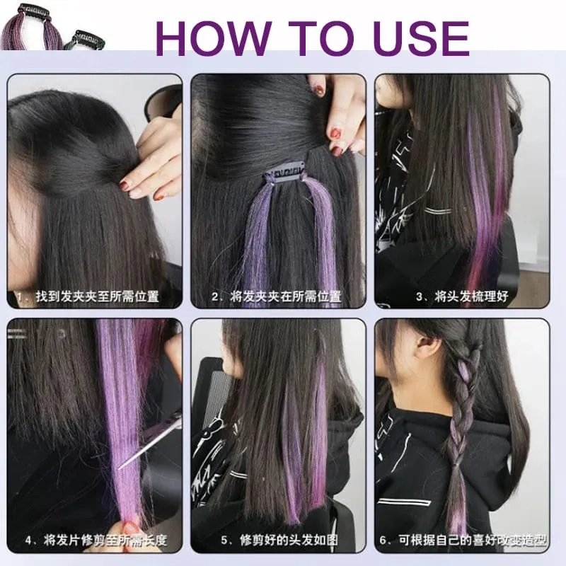 2PCS 60cm Synthetic Long Straight Hair Clips Rainbow Hair Extension Colored Red Green Blue Hairpiece for Women