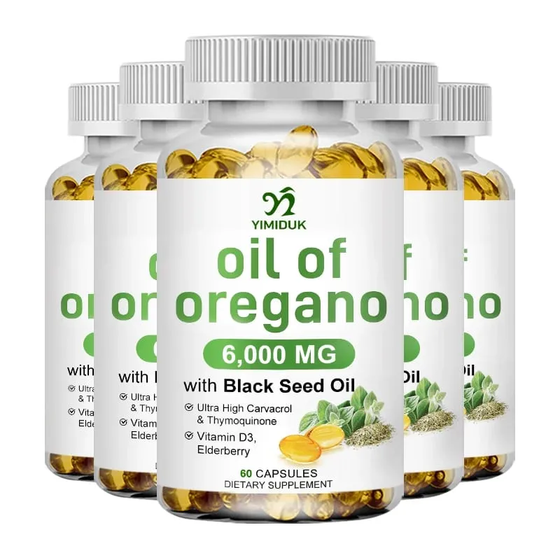 Oregano Oil + With Black Seed Oil & Elderberry + Vitamin D3 Supports Antioxidant & Skin Health Antibacterial & Immune System