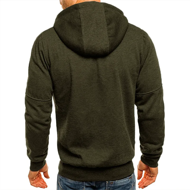 Men's Grey Hooded Sweatshirt Full Zipper Casual Sportswear with Pockets Orange Drawstring plus Size Available