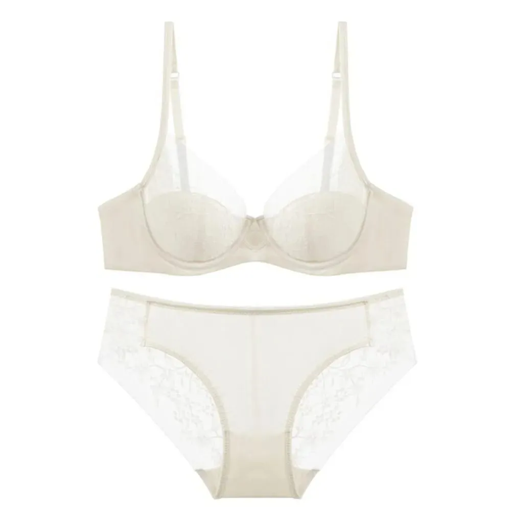 Women Lace Lingerie Set Thin Cup Minimizer Bra Panty Kit Full Coverage Breathable Intimates for Big BustFashion Daily Underwear