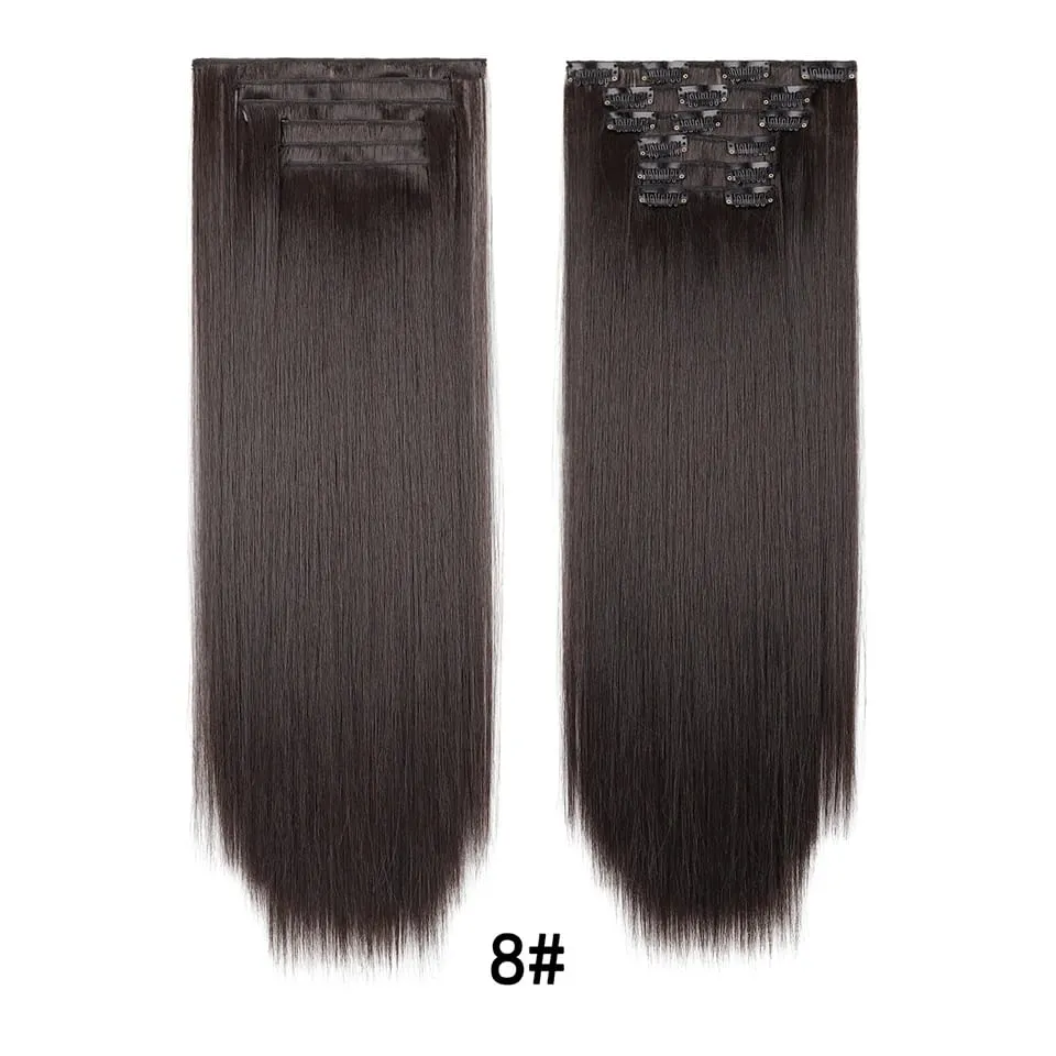 24Inch Clip in Hair Extensions Invisible Synthetic Extension 6PCS Long Straight Heat Resistant Clips on Hairpieces for Women