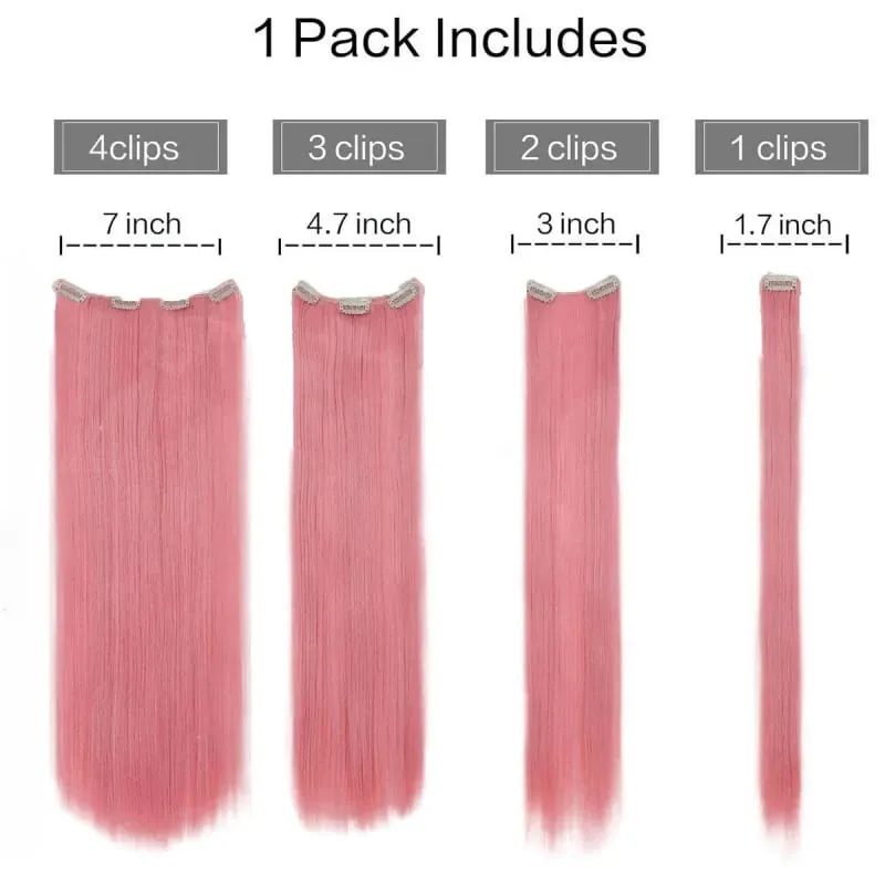 7 Clips In Hair Extensions Long Straight Hairstyle Pink 60CM Natural Synthetic Hair Daily Use Hairpiece For Women — image 4
