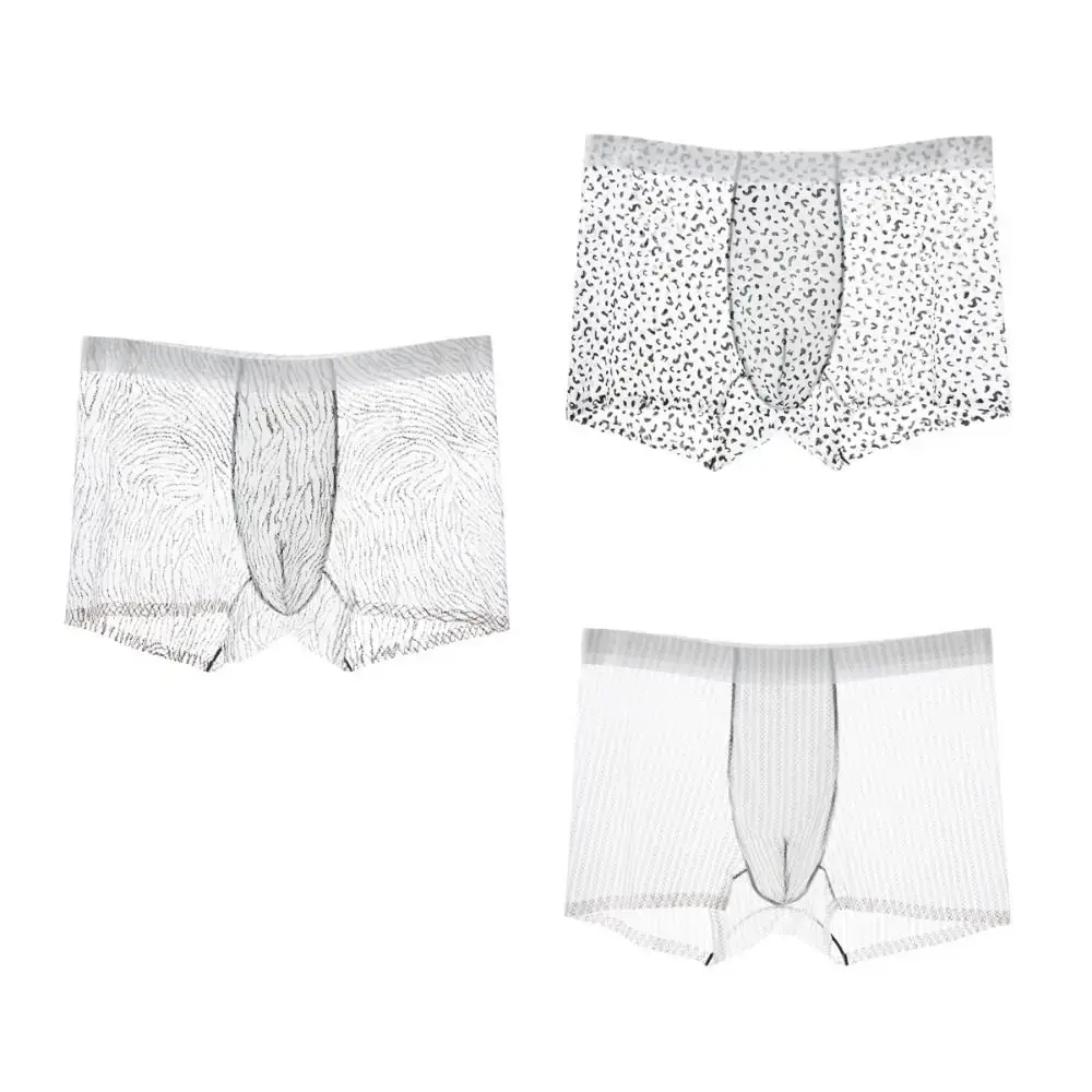 Fashion Manipis na Ice Silk Boxer Briefs na See Through Stripe Leopard Print Boxers Nakakahinga ng Seamless Cool Feeling Underpants Araw-araw