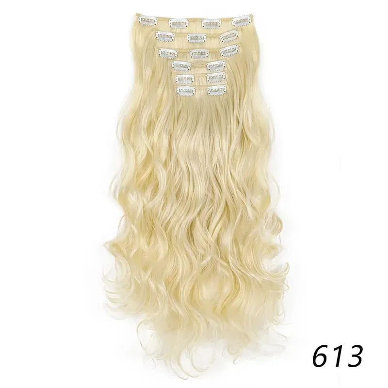 Synthetic Long Curly 16 Clips Hair Extension Heat Resistant Fiber Black Brown Hairpiece for Women Cosplay Wig Halloween Wig Part
