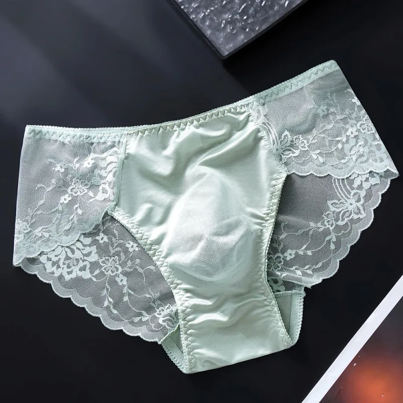 1pc Men Lace Seamless Ice Silk Briefs Ultra-thin Underwear 3D Bulge Pouch Low Waist Gay Panties Breathable High Elastic Lingerie