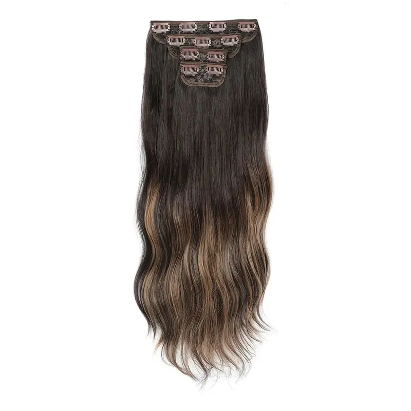 4Pcs/Set 11 Clips 22 Inches 220g Beach Waves Clip in Hair Extensions Sandy Blonde Champagne Heat Resistant Synthetic Hairpiece
