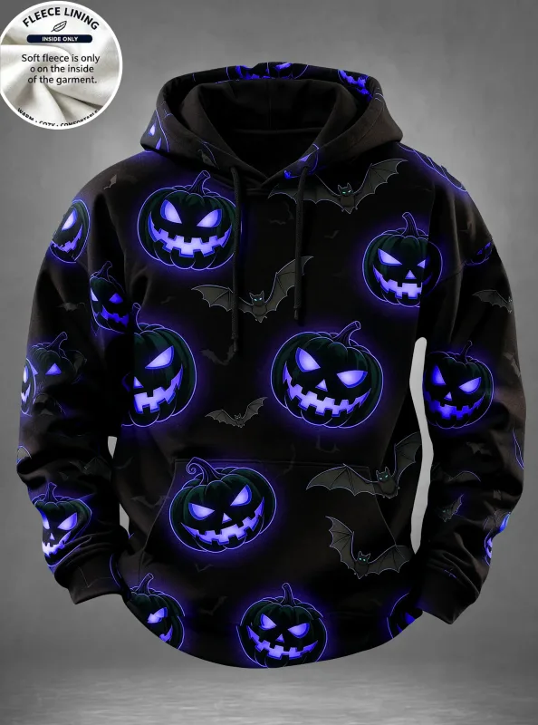 Englisch: Halloween Haunted House Ghost Pumpkin Bat Print Hoodie Herren Fleece gefüttertes POD Sweatshirt Lässiger Langarmpullover