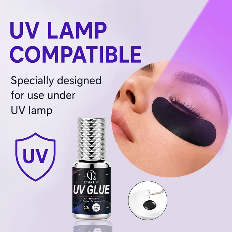 EaseGlam 0.3S UV Eyelash Glue for Lash Extension Low Irritation Strong UV Lash Glue for Makeup Black Purple Led Adhesive 4 Color — image 4
