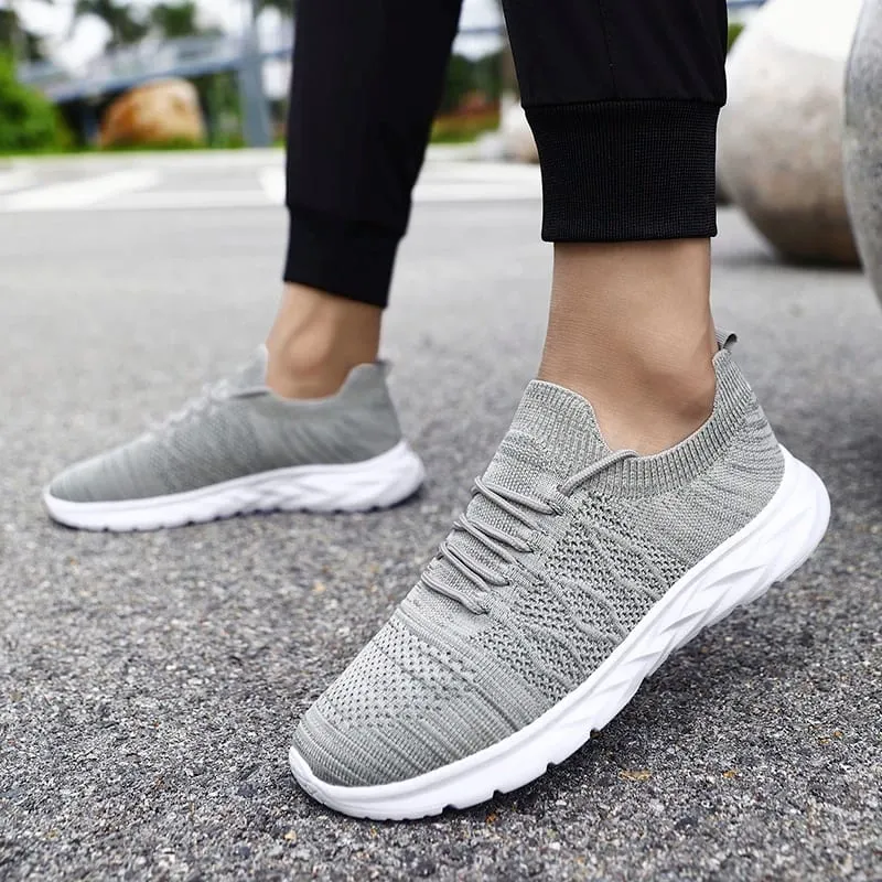 Men's Mesh Knit Walking Shoes No-Tie Elastic Slip-On Sneakers Breathable Lightweight Casual Athletic Shoes
