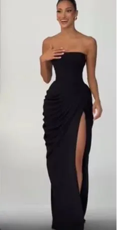 Elegant Yellow Strapless Pleated Long Dress Women Chic Solid Sleeveless Waist Cinching Split Gown 2026 Lady Evening Party Robes — image 10