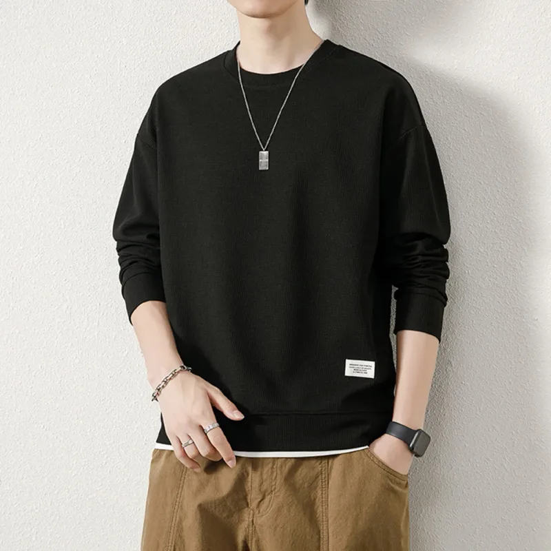 Loose for Fit Plaid Sweatshirt for Men with Long Sleeves Round Neck and Fake Two-Piece Visual Design for Everyday Use — image 12