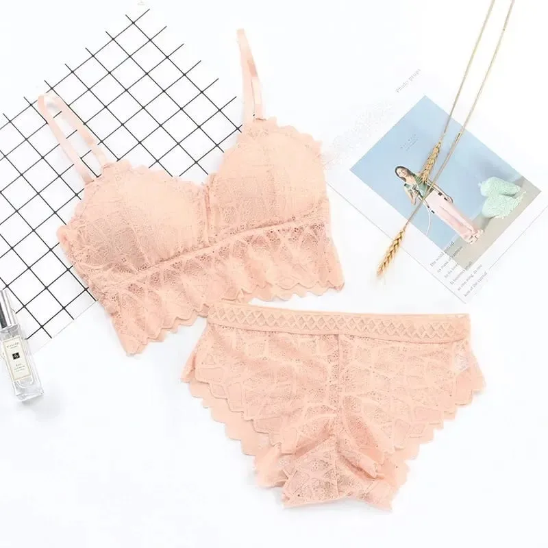 Women's Sexy Lace Push-up Bra Set Beauty Back Top Wire-Free Padded Solid Lingerie Panty Intimates Underwear