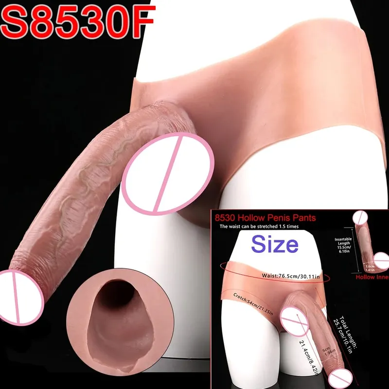 Male Strap-On Long Hollow Dildo Ultra Realistic Penis Extend Sleeve Pants насадка на член Male Cock Cover Sex Toys — image 20