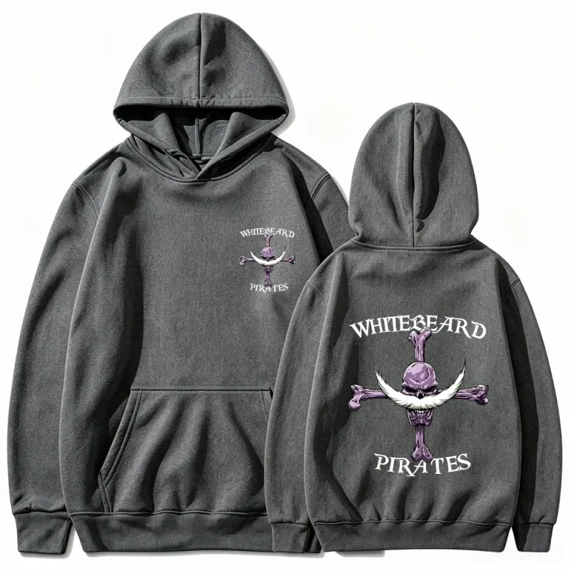 One Piece Whitebeard Pirates Hoodie, Print Pullover Sweatshirt, Whitebeard Jolly Roger Anime Graphic Streetwear Hooded Top