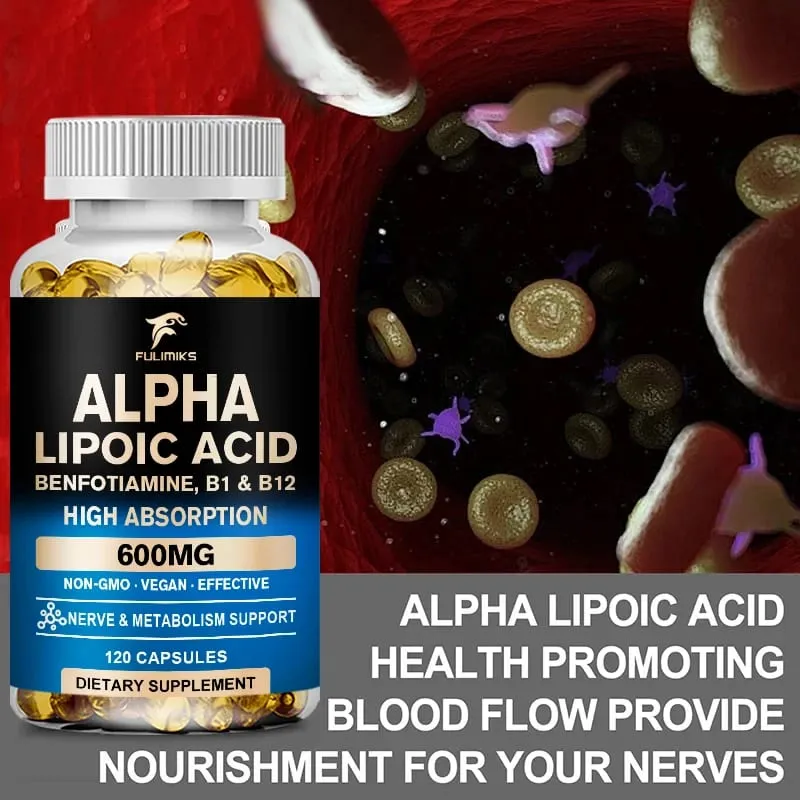 Buy 1 Get 1 Free! Fulimiks Alpha Lipoic Acid Capsules with Vitamin B1 for Nerve Health Brain Function Support Heart Health