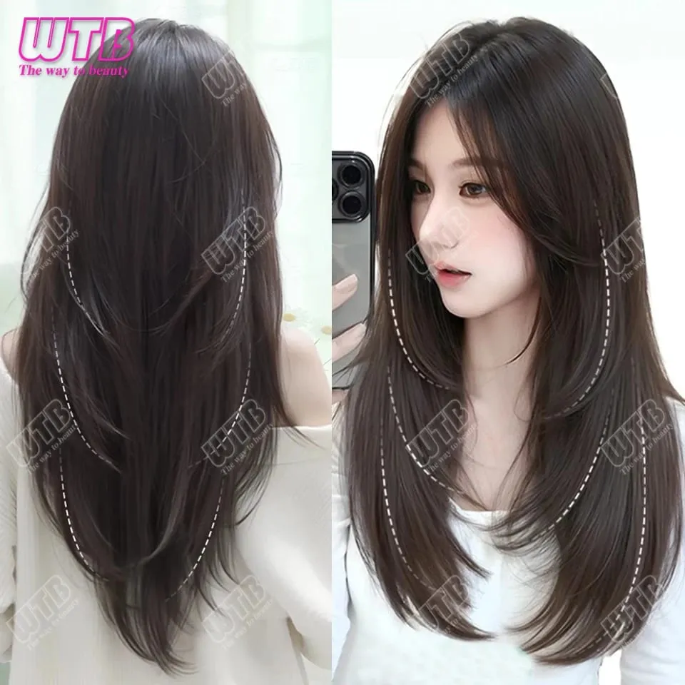 Synthetic Wig female One-piece Straight Wig Layered Extension Hair Wig Korean Fluffy Hair Piece Extension Hair Wig — image 7