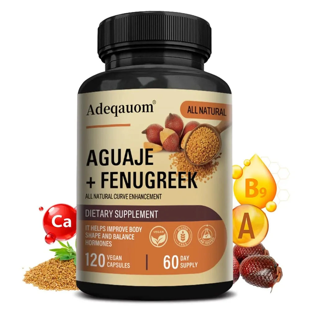Aguaje + Fenugreek Capsules - 1000mg Supports Buttocks Curvy Body & Breast Support Immune Health Rich in Protein & Vitamins