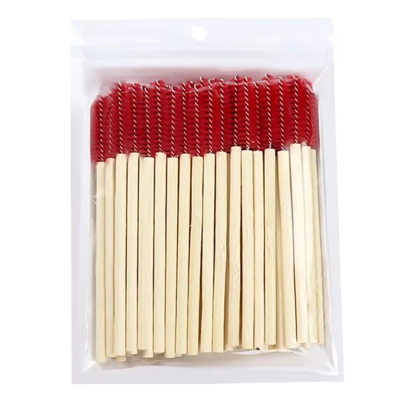 50Pcs Bamboo Handle Eyelash Brushes Mascara Wands Applicator Eye Lashes Extension Brush Eyebrow Spoolie Brushes Makeup Tool
