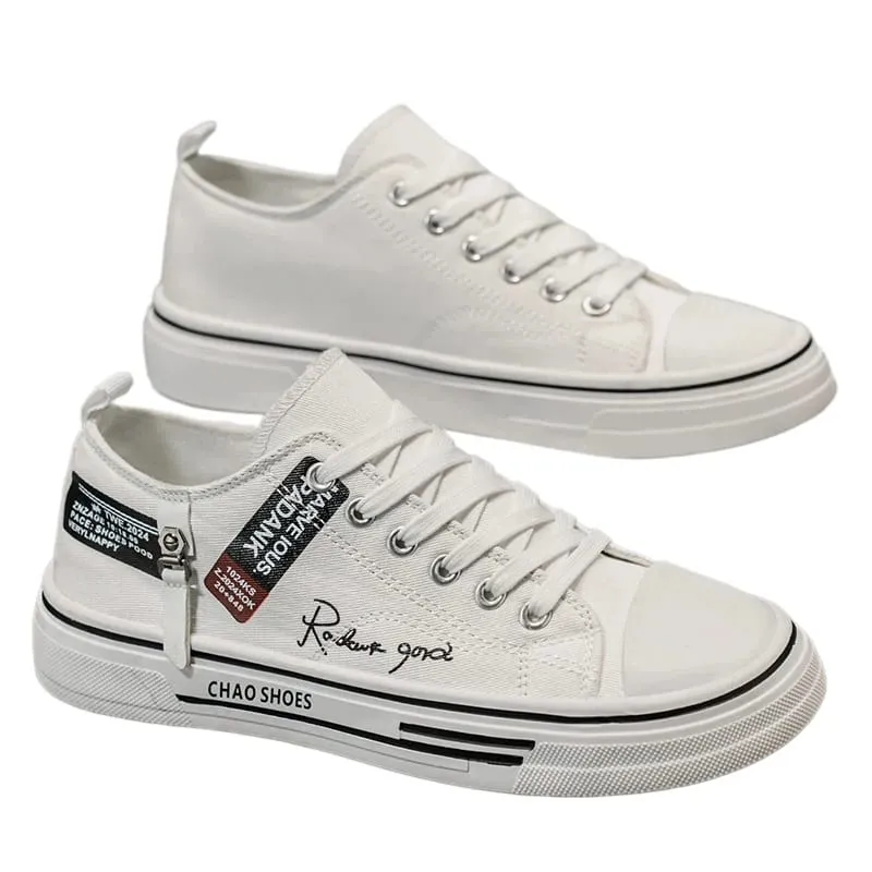 Men's Breathable Canvas Shoes Casual Soft Sole Non-Slip Outdoor Walking Sports Sneakers Fashionable Youth Board Flat Summer Foot
