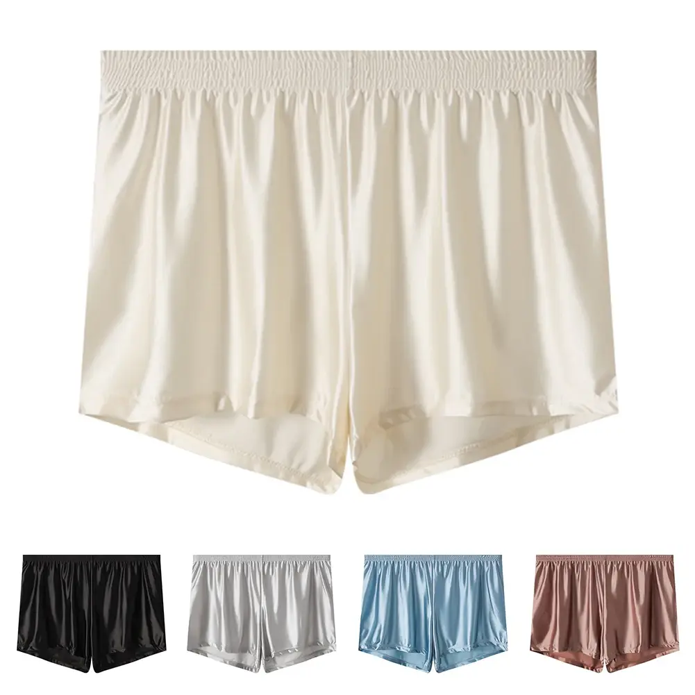 1pc Men Ice Silk Smooth Solid Boxer Shorts Panties L-3XL Large Size Loose Sleepwear Underwear Trunks Seamless Comfy Sleepwear