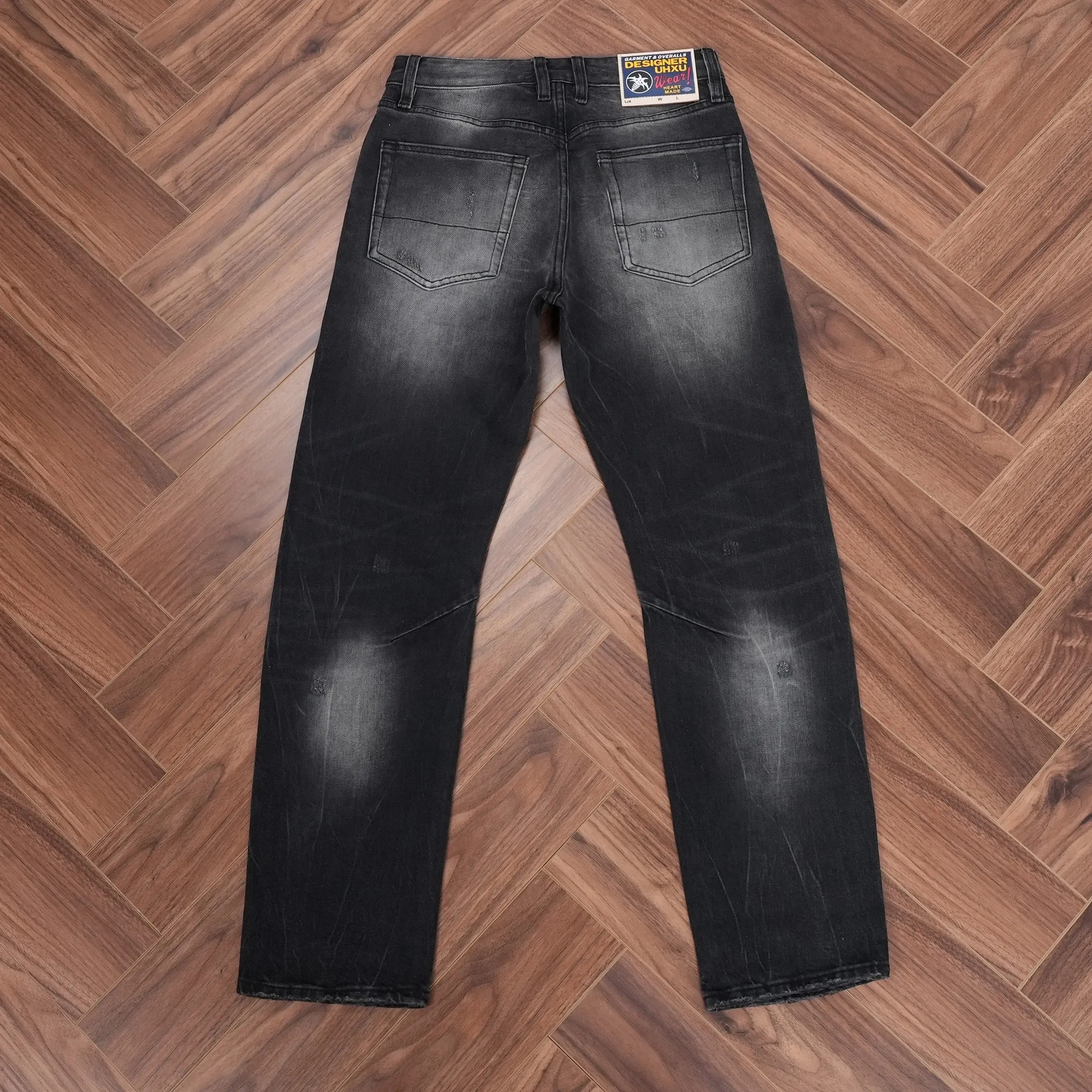 High Quality Spring Washed Blackgray Denim Jeans for Men Ripped Hole Distressed Design Regular Straight Comfortable Casual Pants — image 2