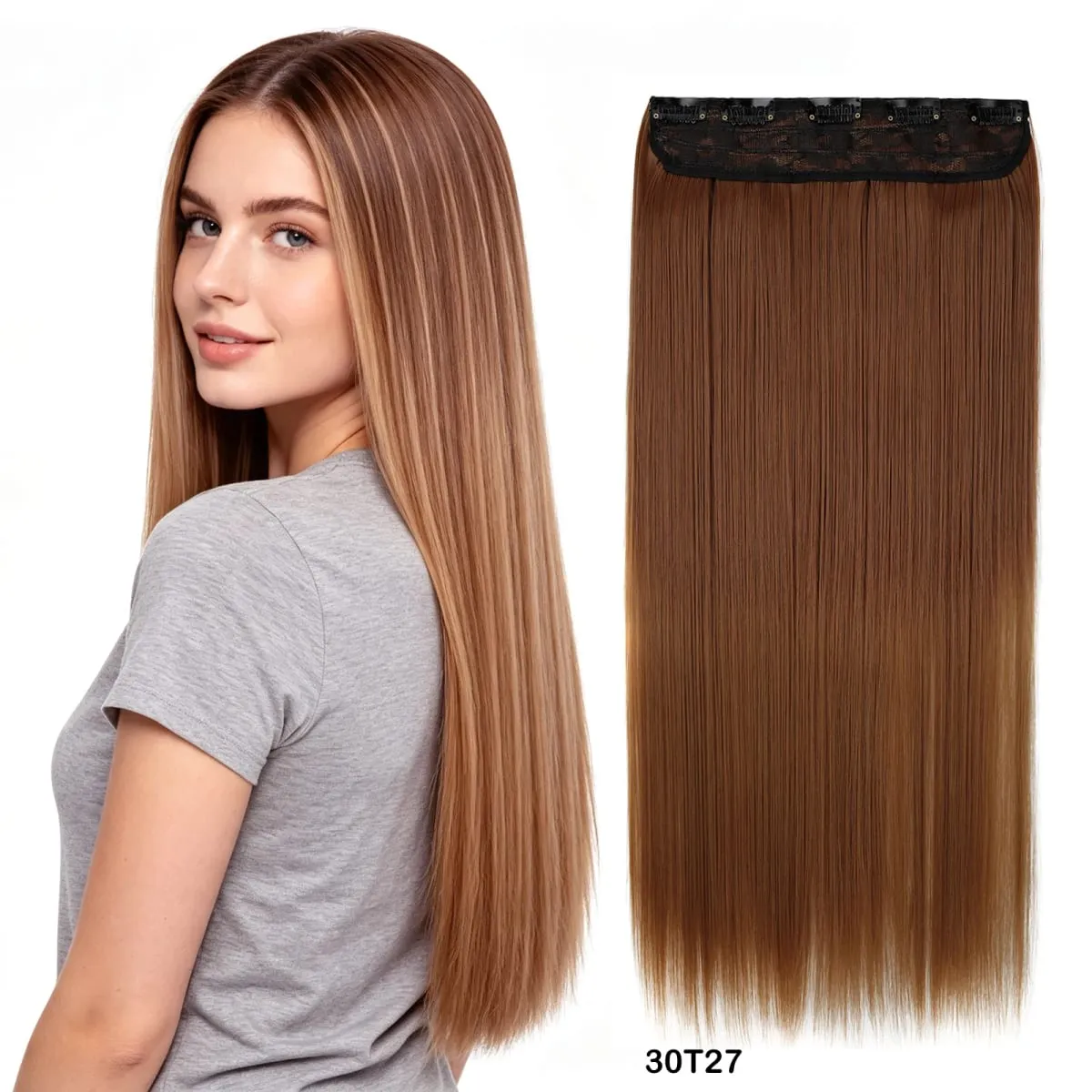 Clip In Hair Extensions 5 Clips One Piece Straight Hair Ombre Two Tone High Temperature Synthetic Hairpiece For Women