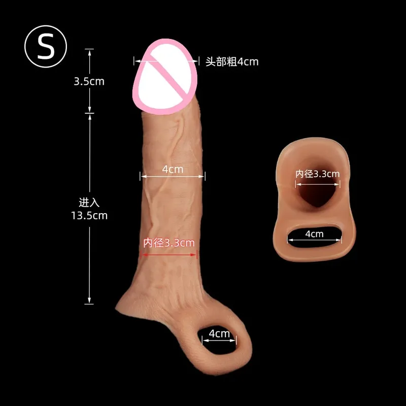 Penis Training Realistic Dual Density Silicone Penis Sleeve Cock Ring Extender Male Sex Toy Dildo Cock Sleeve for Erection