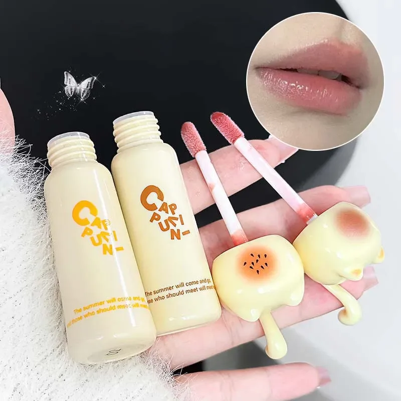 Cute Cat Water Mirror Lip Gloss Lasting Moisturizing Rose Apricot Pink Tint Lip Glaze Nude Lipstick Korean Makeup Girl