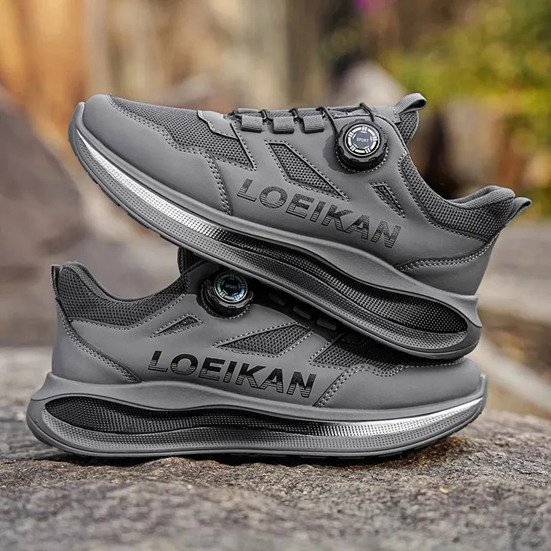 Men Rotary Buckle Running Sneakers Breathable Mesh Lightweight Cushion Sole Non Slip Daily Walking Shoes 2 Colors