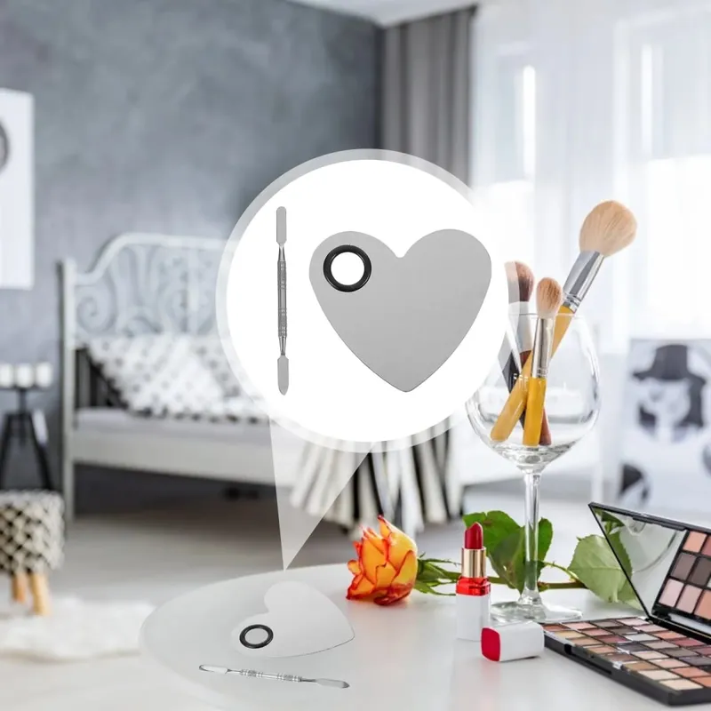 1Set Heart Shape Nail Art Tool Stainless Steel Makeup Plate Easy Clean DIY Manicure Color Mixing Palette