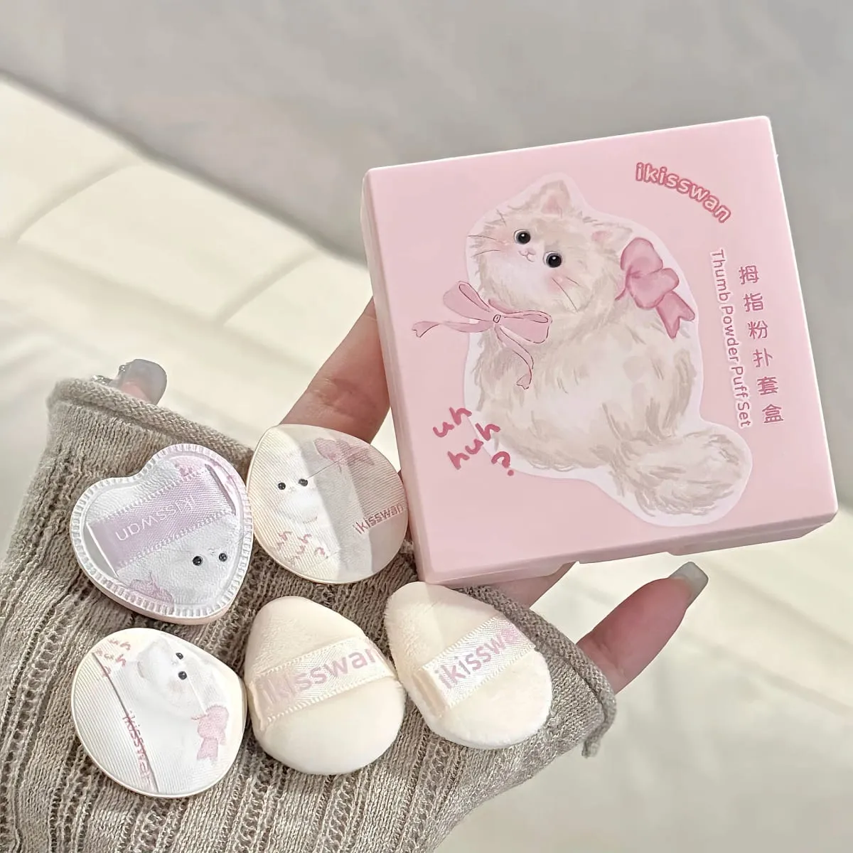 Cute Pink Mini Finger Puff Set with Box Facial Makeup Sponge Soft Velvet Mixed Beauty Makeup Puff Professional Makeup Tools 5pcs