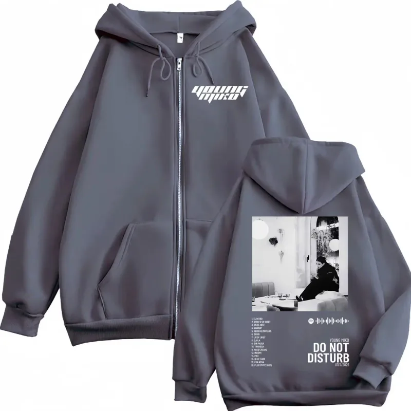 Young Miko Do Not Disturb Album Poster Graphic Zipper Hoodie Hip Hop Vintage Zip Up Pullovers Men Women Casual Loose Sweatshirts