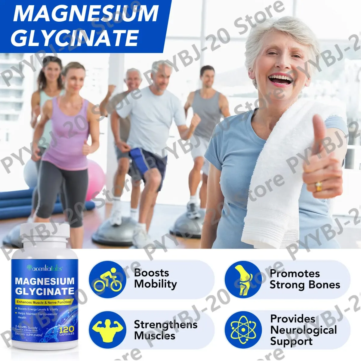 Acentiallabs Magnesium Glycinate 120 Capsules - Pure Organic Vegetarian Supports Bone Health Sleep & Muscle Nerve Support