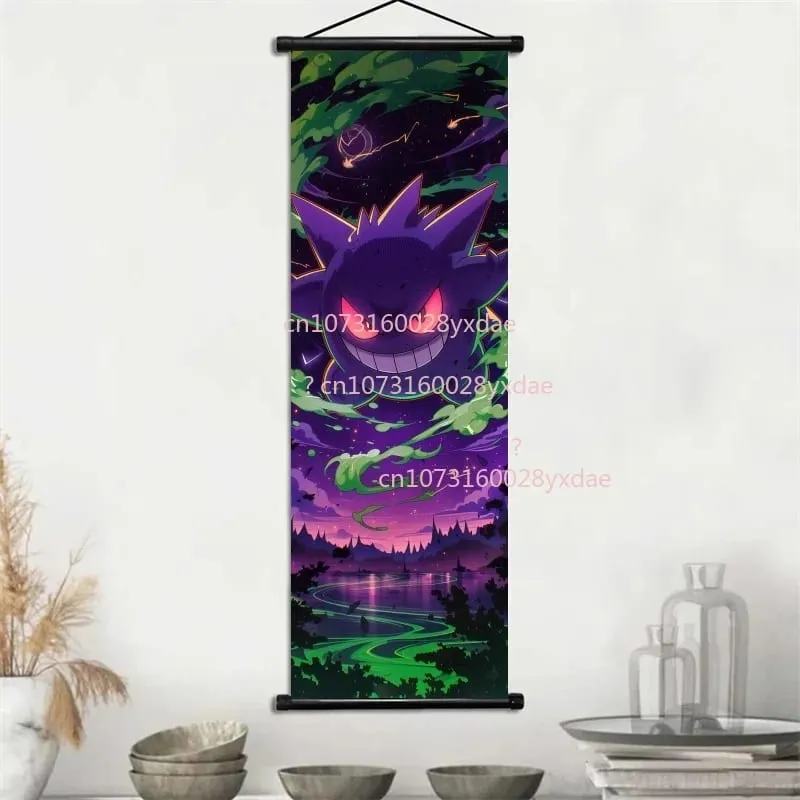 Anime Printed Pokemon Poster Cartoon Wall Artwork Gengar Squirtle Bulbasaur Pikachu Hanging Scroll Family Room Decoration