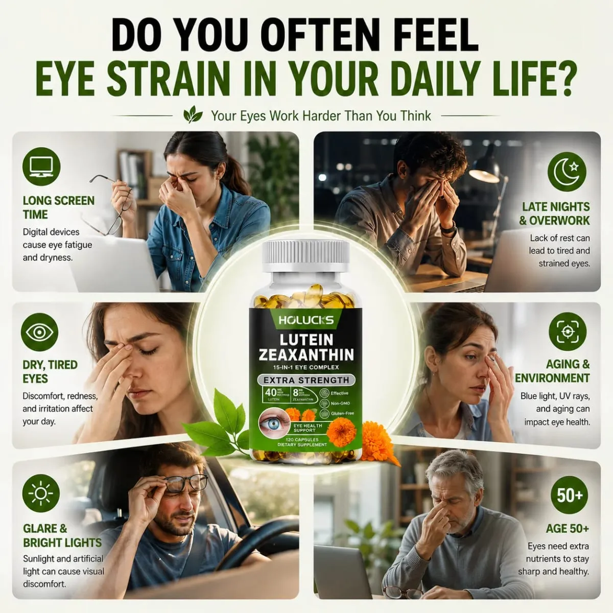 Advanced Lutein & Zeaxanthin Supplement with Vitamin E for Macular Health & Sharp Vision Lens Clarity & Night Vision Non-GMO