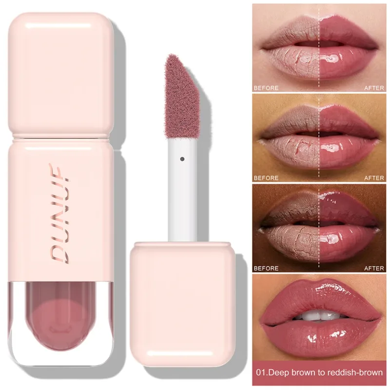 Glossy Lip Gloss Mirror Water Lip Tint Long Lasting Non-sticky Cup Liquid Lipstick Moisturizing Nude Red Brown Lip Makeup