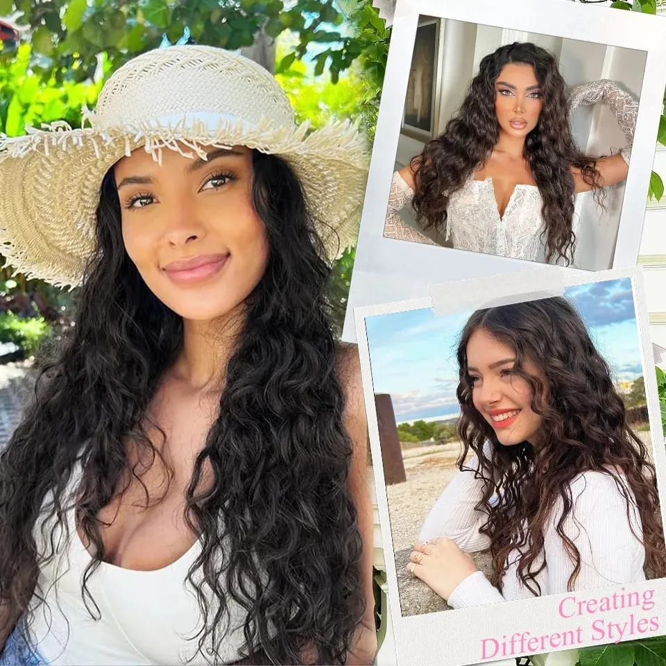 4PCS set Clip in Hair Extensions Natural Black Corn Wavy 20'' Long Curly Thick Synthetic Hairpieces for Women Girls Daily Party — image 7