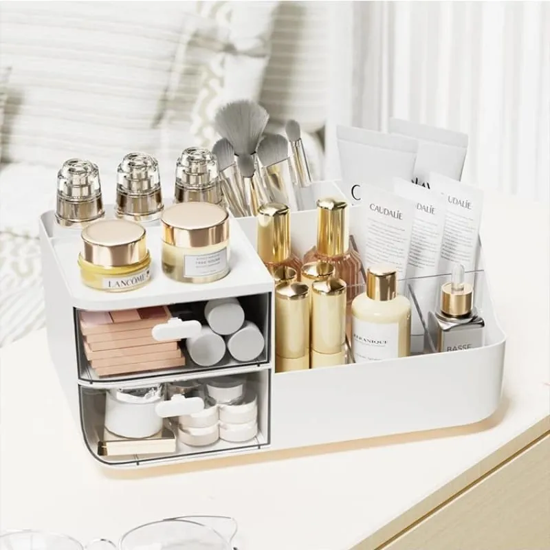 Cosmetics Organizer with 2 Transparent Drawers Large Capacity Clear View Space Saving Smooth Gliding for Makeup Brushes