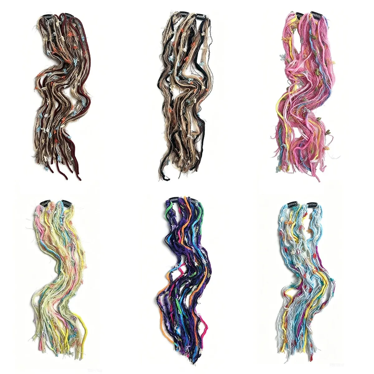 Synthetic 2Pcs Wool Yarn Dreadlock Clip Hair Extensions Maillard Long Boho Tassel Colored Vintage Braids Hair For Woman
