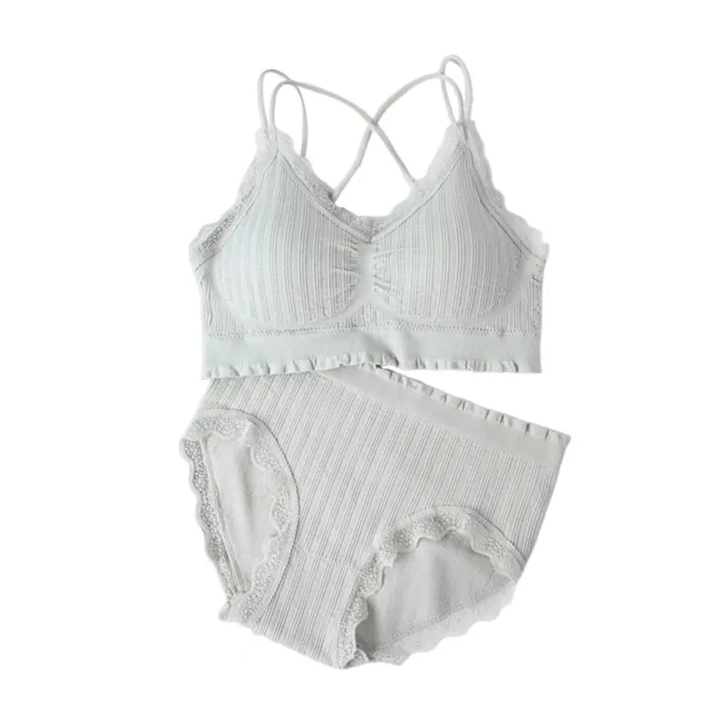 1Set Casual Lace Women Seamless Bra Set with Bra Pads V-Neck Lingerie Set Comfortable Breathable Underwear Set — image 15